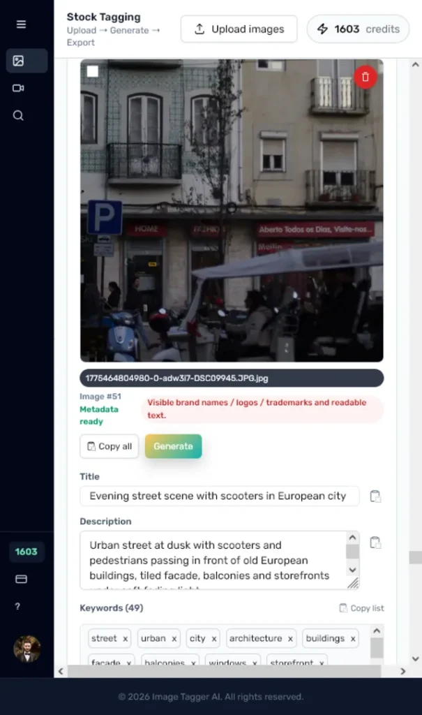 ImageTagger AI mobile app for stock image metadata