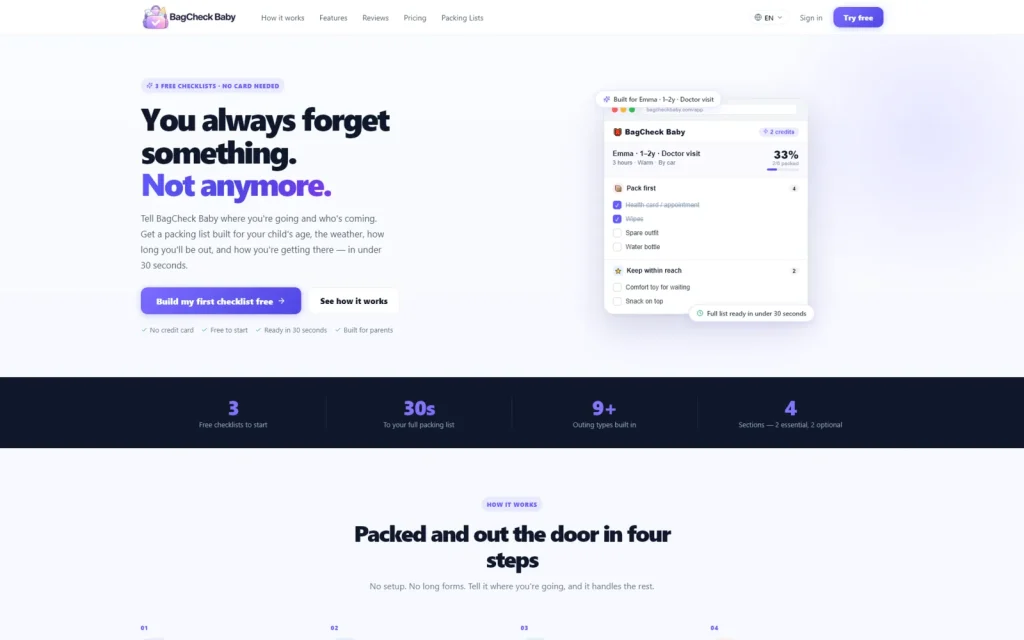 BagCheckBaby product screenshot