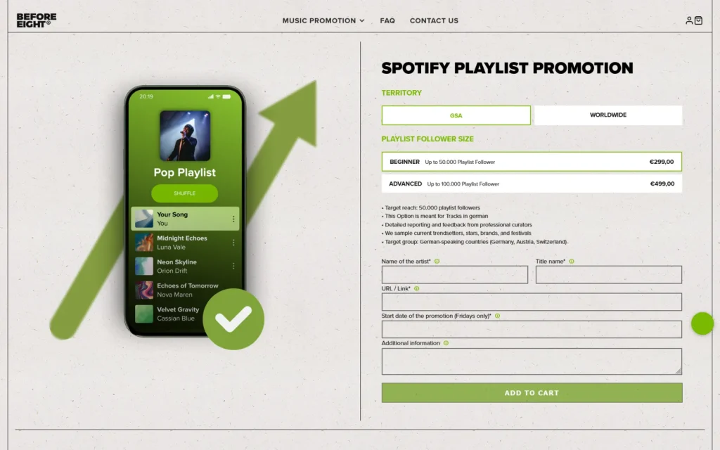Before Eight Spotify playlist promotion product