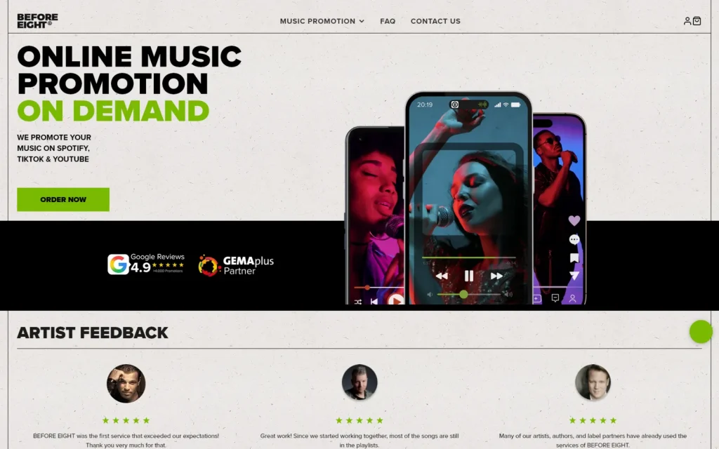 Before Eight music promotion storefront