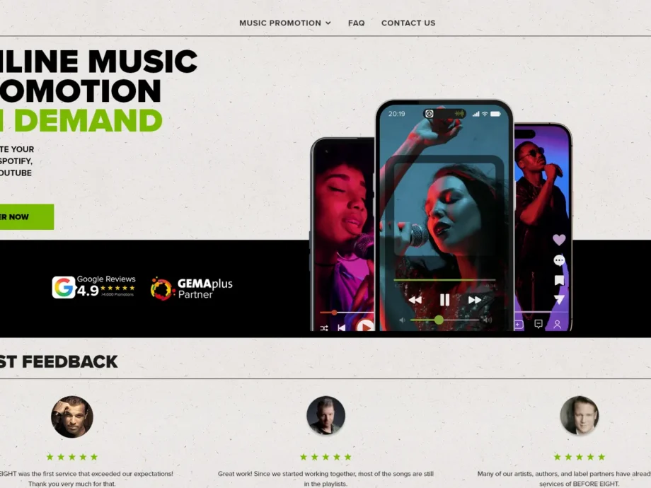 Before Eight music promotion storefront