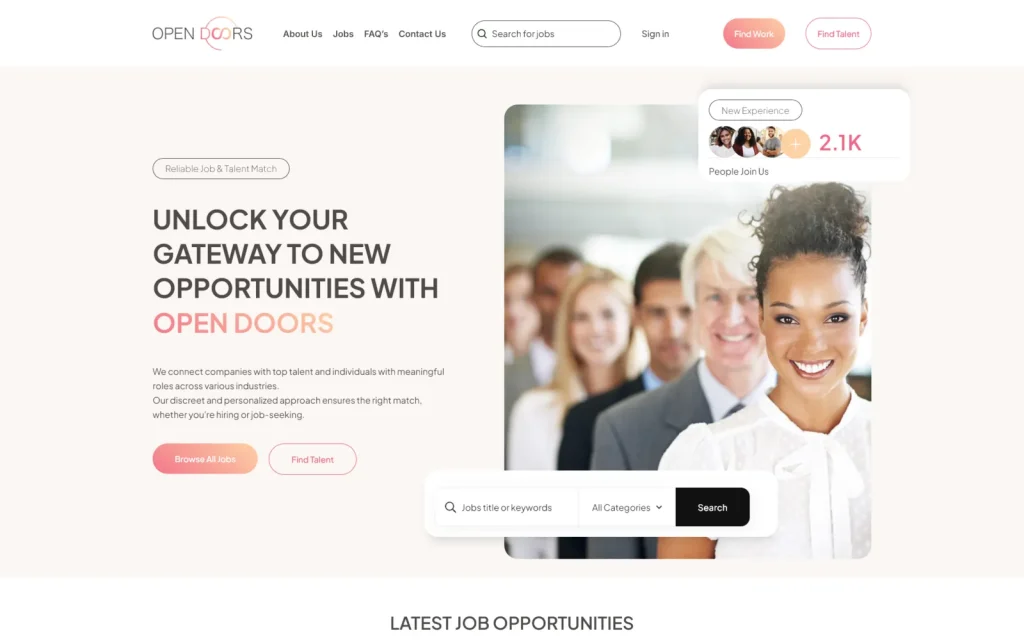 Open Doors candidate and employer content structure
