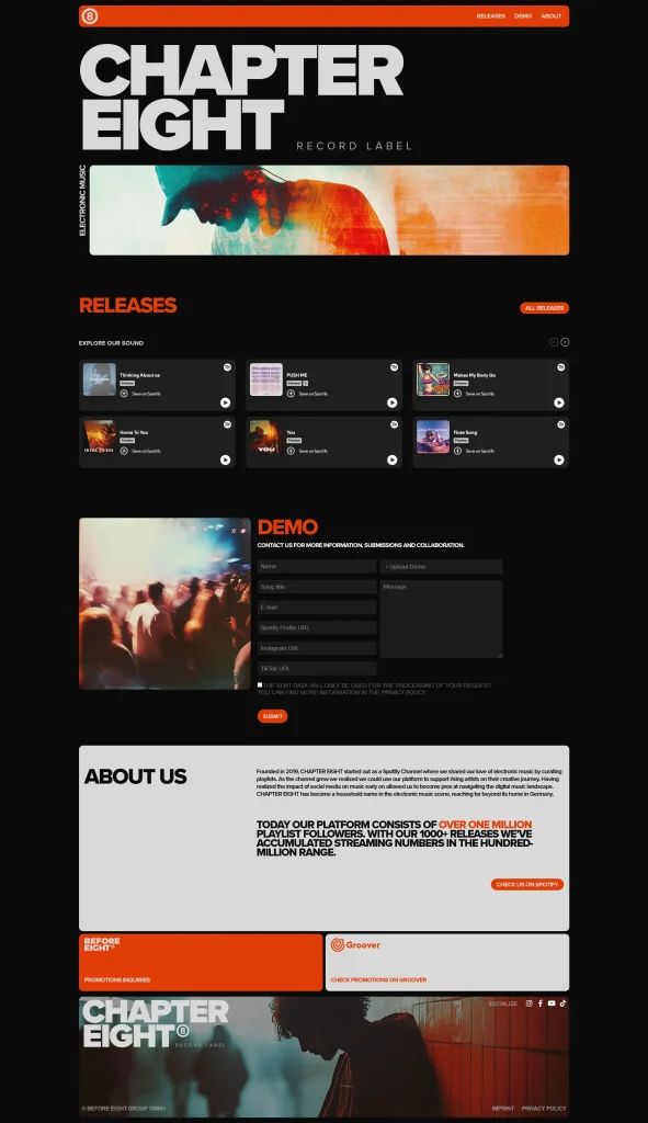 Chapter Eight Records music label website homepage